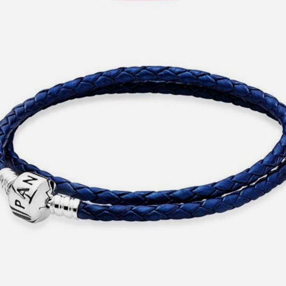 Pandora Navy Braided Leather Bracelet
